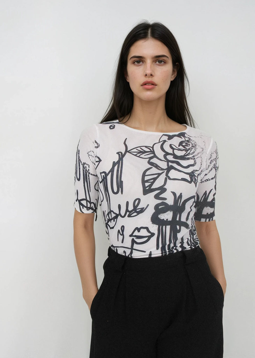 Florence Double Sheer Short Sleeve Top - Prints