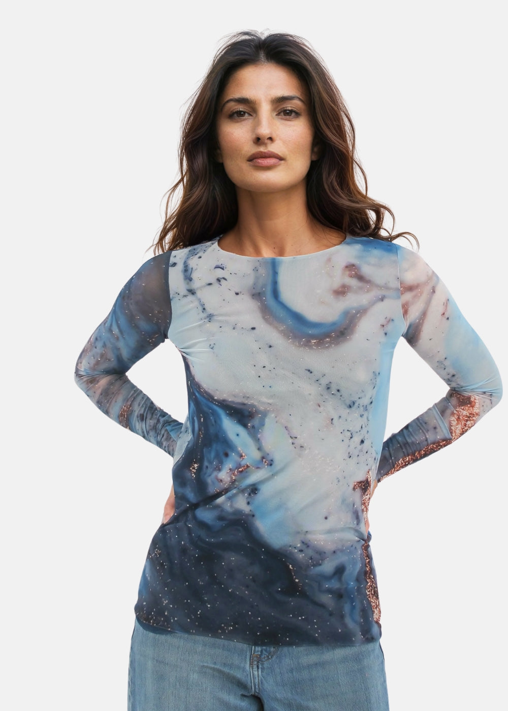 トップス Sheer Crewneck Long T-shirts Women's Mesh Sheer Top Long Sleeve Shirt Crew Neck Basic