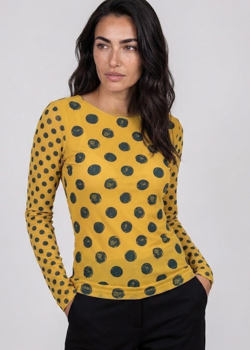 Grunge Polka Dot Raw Edge Second Skin Top