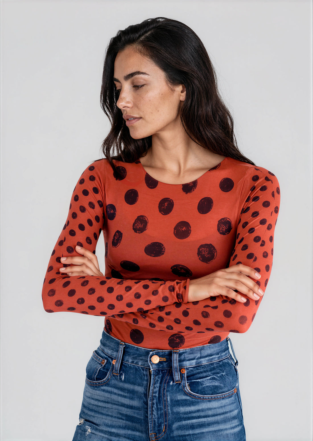 Grunge Polka Dot Raw Edge Second Skin Top