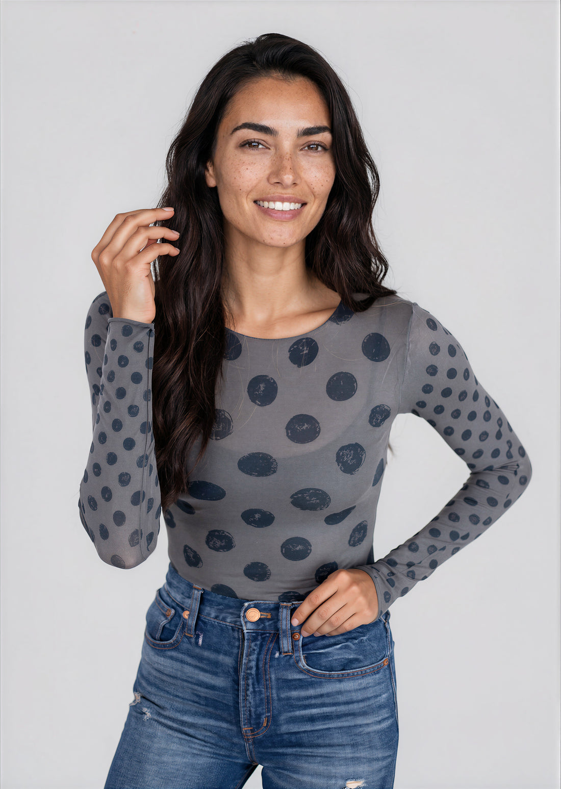 Grunge Polka Dot Raw Edge Second Skin Top