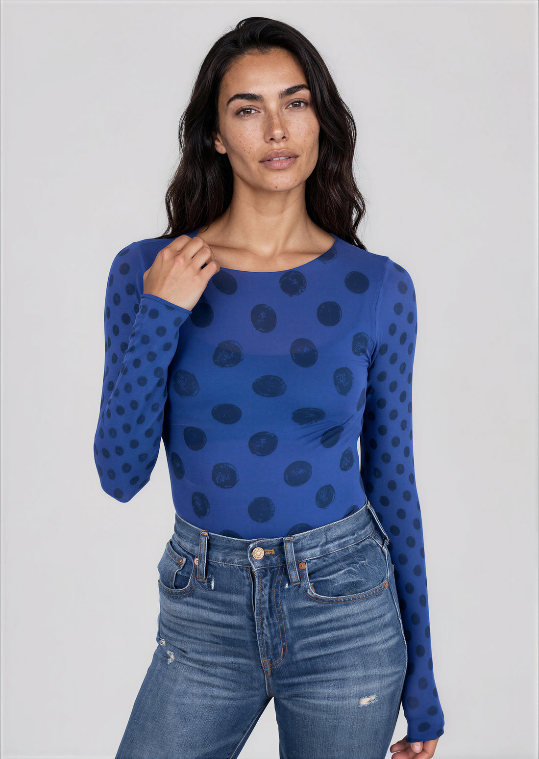 Grunge Polka Dot Raw Edge Second Skin Top