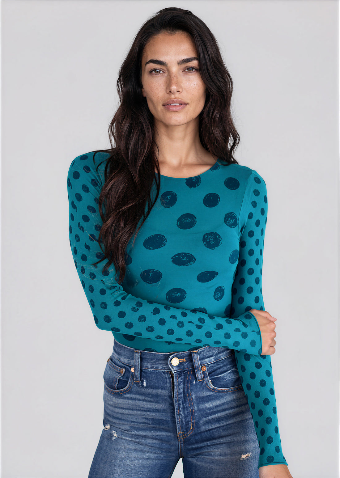 Grunge Polka Dot Raw Edge Second Skin Top