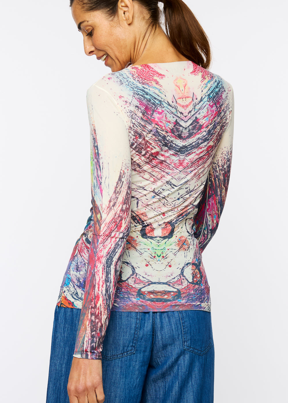 Peacock Plume Raw Edge Second Skin Top- In Stock