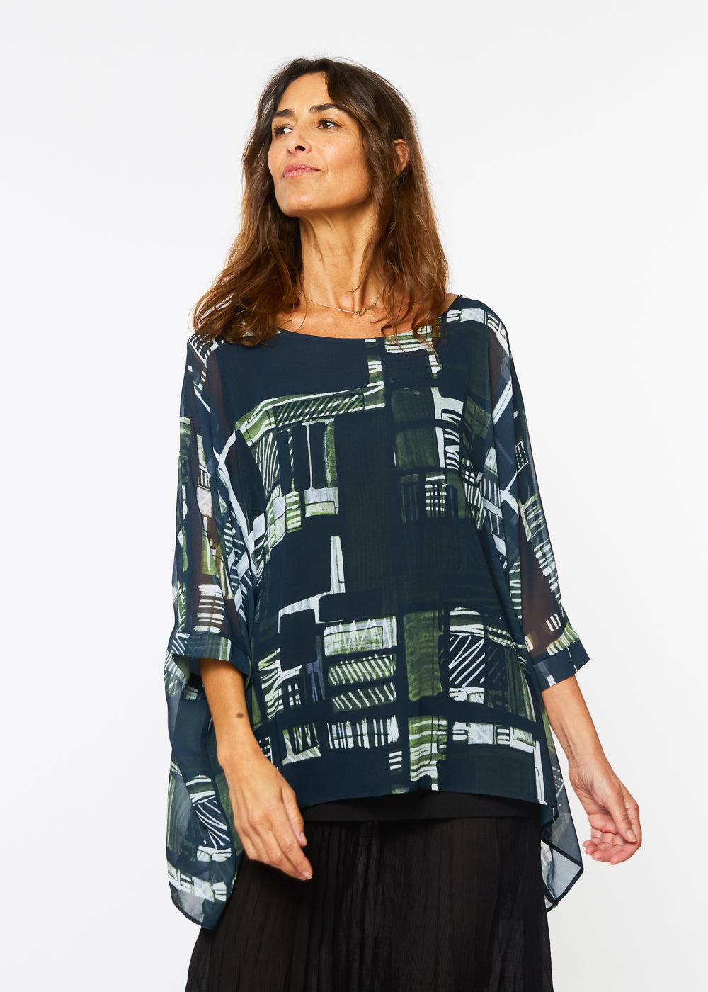 Capri Poncho in Green Maze- In Stock
