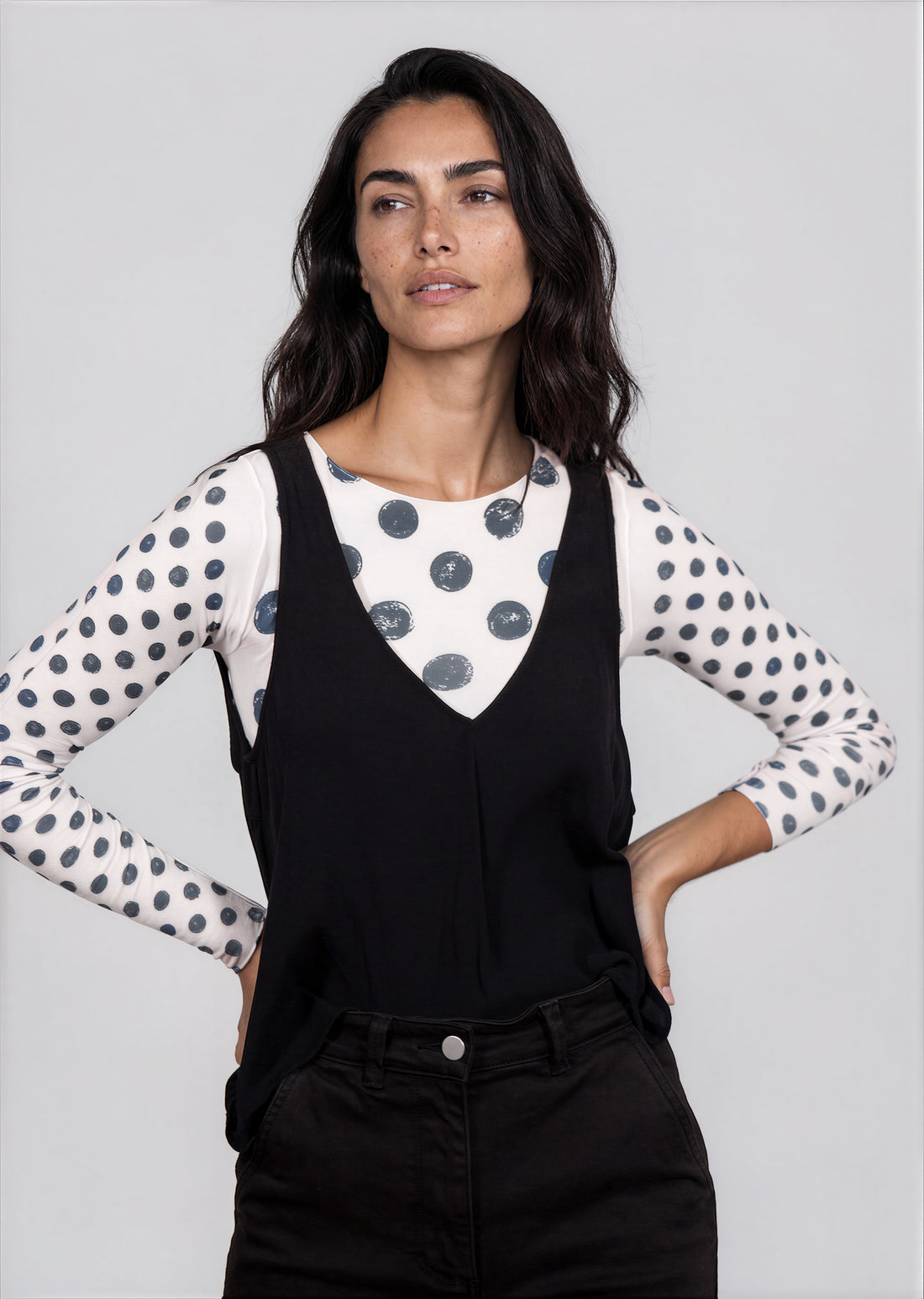 Grunge Polka Dot Raw Edge Second Skin Top