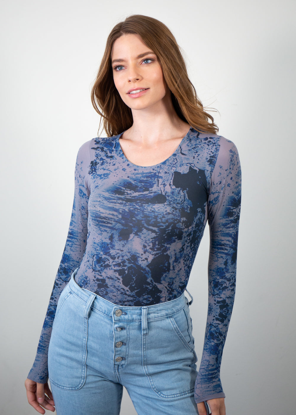 Blue Waves Second Skin  Crew Neck Top